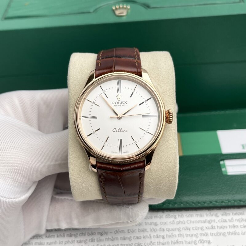 ĐỒNG HỒ ROLEX CELLINI REPLICA 1:1 DÂY DA MÀU NÂU 39MM