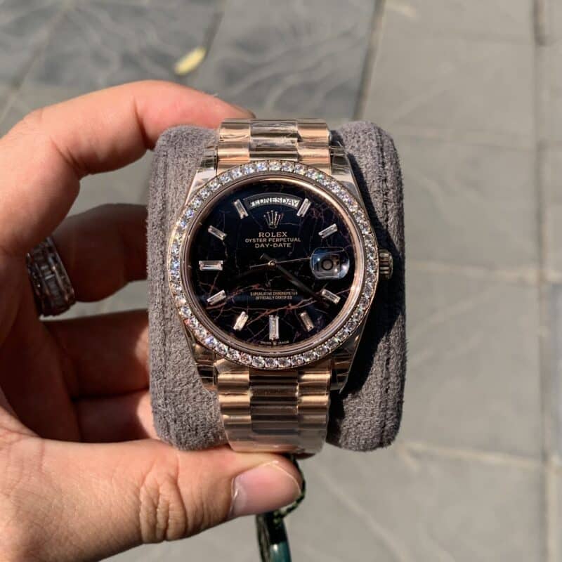 ĐỒNG HỒ ROLEX MẶT NHAM THẠCH DAY-DATE REPLICA 1:1 ROSEGOLD 40MM