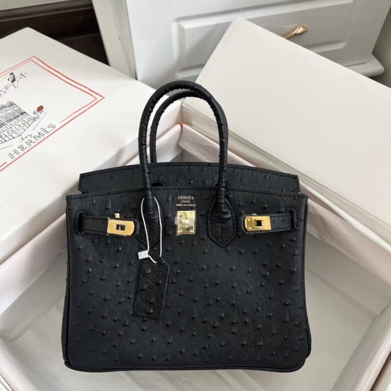 TÚI XÁCH HERMES BIRKIN BLACK OSTRICH SIÊU CẤP MÀU ĐEN