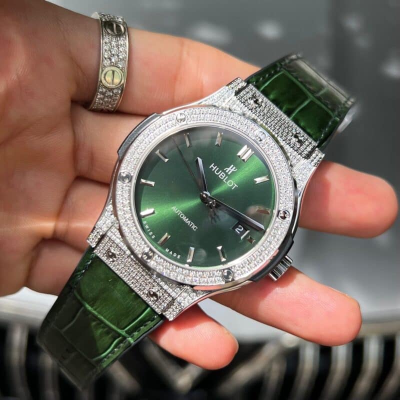 ĐỒNG HỒ HUBLOT REPLICA 11 NAM FULL DIAMOND GREEN DIAL HB FACTORY
