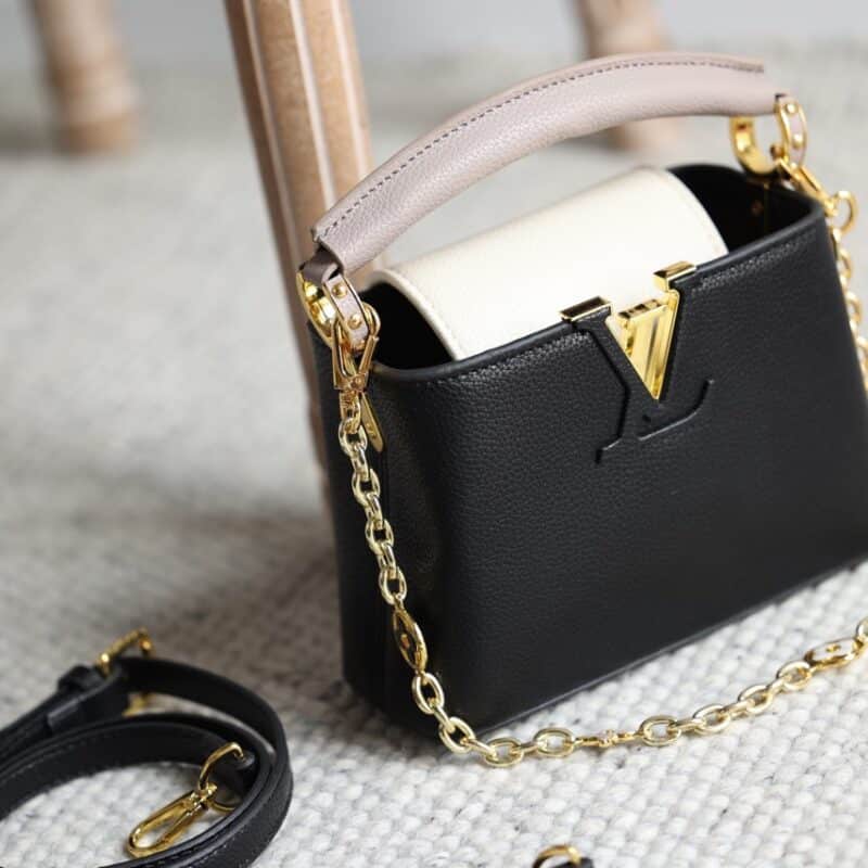 TÚI NỮ LV SAC CAPUCINES MINI DÂY XÍCH LOGO BẢN MỚI 2023 SIÊU CẤP
