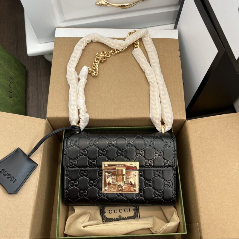 TÚI GUCCI BLACK PADLOCK SMALL SIGNATURE SHOULDER BAG NGUYÊN BẢN KHÓA VÀNG FULLBOX
