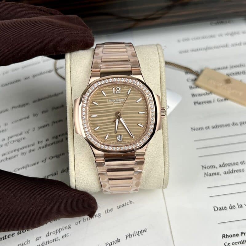 ĐỒNG HỒ PATEK PHILIPPE NAUTILUS 7118/1200R-010 REPLICA BỌC VÀNG HỒNG ĐÍNH ĐÁ