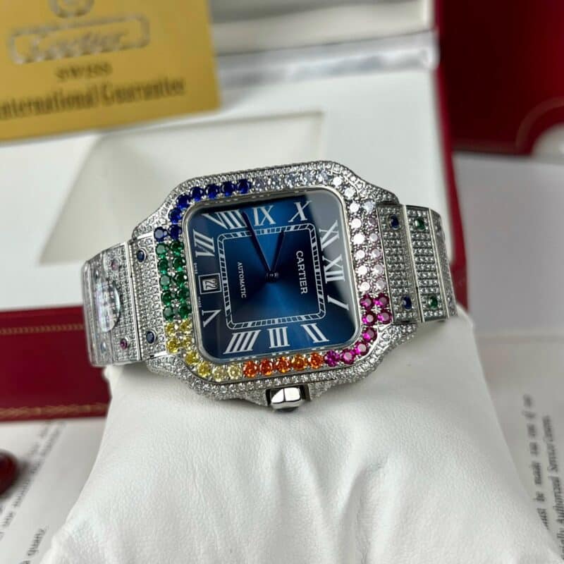 ĐỒNG HỒ CARTIER SANTOS REP 11 MẶT XANH ĐÍNH ĐÁ