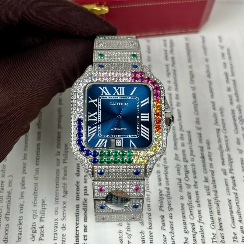 ĐỒNG HỒ CARTIER SANTOS REP 11 MẶT XANH ĐÍNH ĐÁ