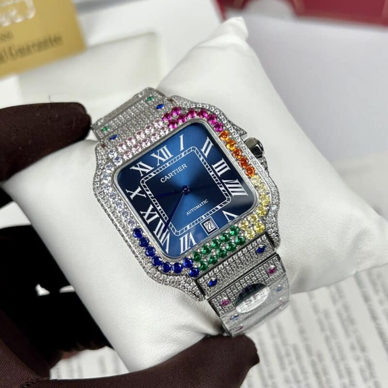 ĐỒNG HỒ CARTIER SANTOS REP 11 MẶT XANH ĐÍNH ĐÁ