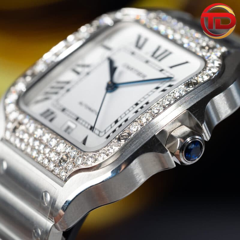 ĐỒNG HỒ CARTIER SANTOS REP 11 NIỀNG KIM CƯƠNG MOISSANITE