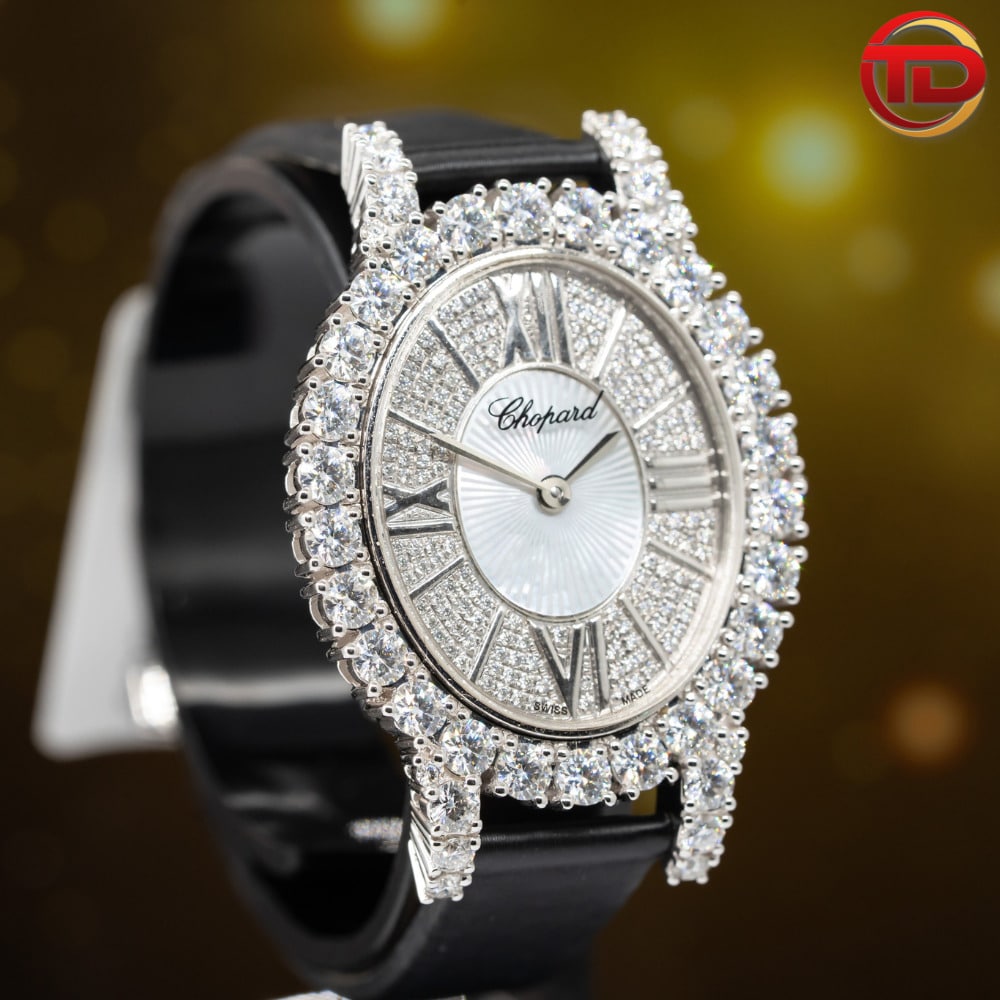 dong-ho-chopard-che-tac-vang-trang-10k-kim-cuong-moissanite ĐỒNG HỒ CHOPARD L'HEURE DU DIAMANT CHẾ TÁC VÀNG TRẮNG 10K KIM CƯƠNG MOISSANITE