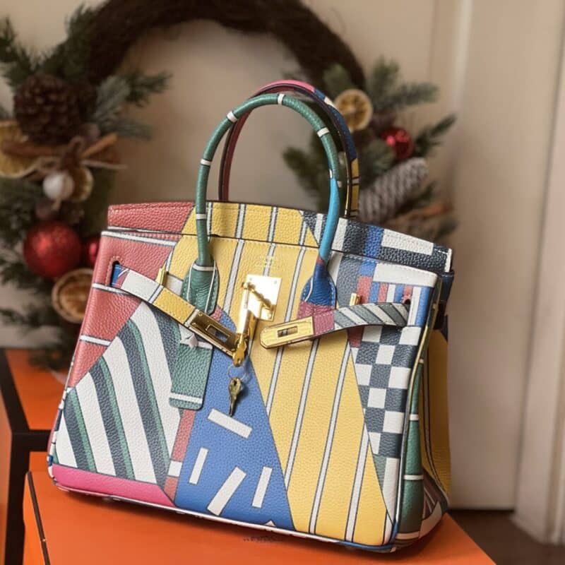 TÚI XÁCH HM BIRKIN TOGONGUYÊN BẢN TAG BẠC SIÊU CẤP FULL BOX HỌA TIẾT MIX MÀU TRỪU TƯỢNG