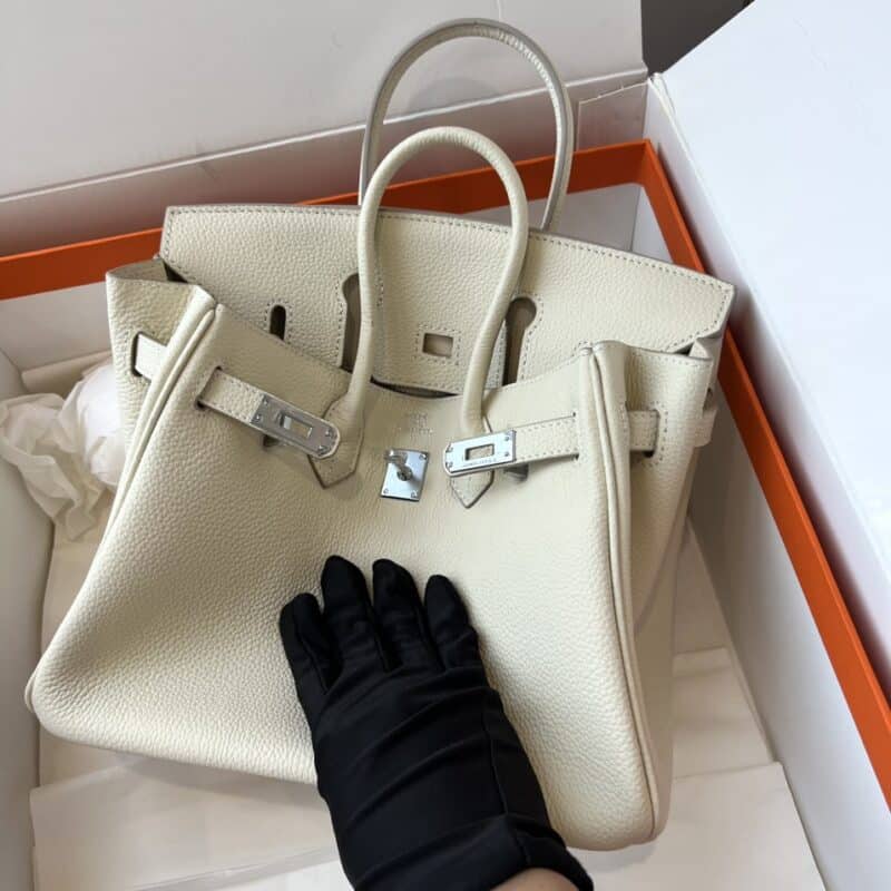 TÚI XÁCH HM BIRKIN TOGO NGUYÊN BẢN TAG BẠC SIÊU CẤP FULL BOX MÀU TRẮNG