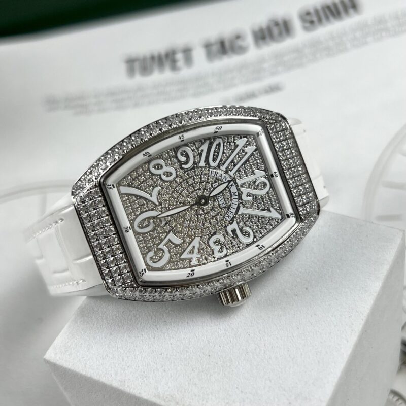 ĐỒNG HỒ NỮ FRANCK MULLER FAKE 1:1 V32 MÁY THỤY SĨ MÀU TRẮNG ABF 36MM