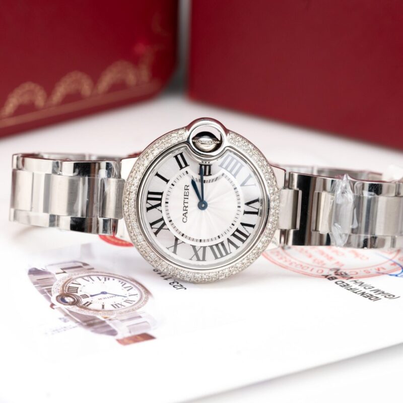 ĐỒNG HỒ NỮ CARTIER BALLON BLEU NIỀNG KIM CƯƠNG TỰ NHIÊN HAI HÀNG 33MM