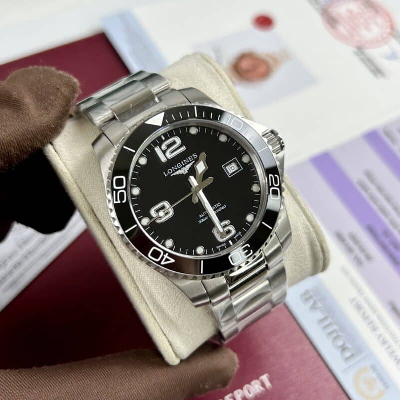 ĐỒNG HỒ LONGINES HYDROCONQUEST MẶT SỐ ĐEN FAKE CAO CẤP