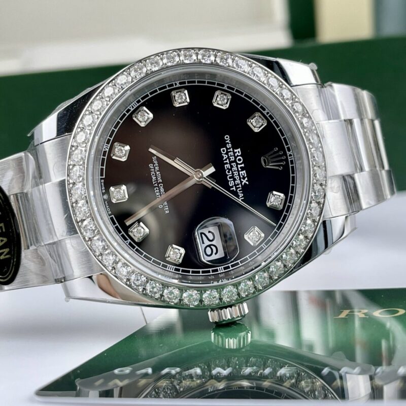 ĐỒNG HỒ ROLEX DATEJUST 126284RBR MẶT ĐEN NIỀNG KIM CƯƠNG MOISSANITE CLEAN FACTORY