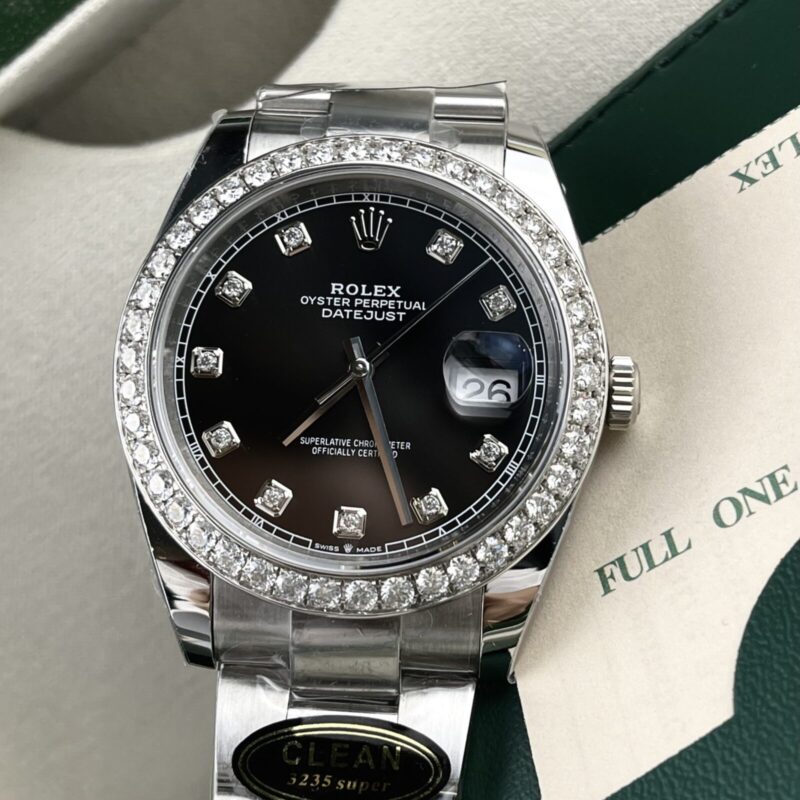 ĐỒNG HỒ ROLEX DATEJUST 126284RBR MẶT ĐEN NIỀNG KIM CƯƠNG MOISSANITE CLEAN FACTORY