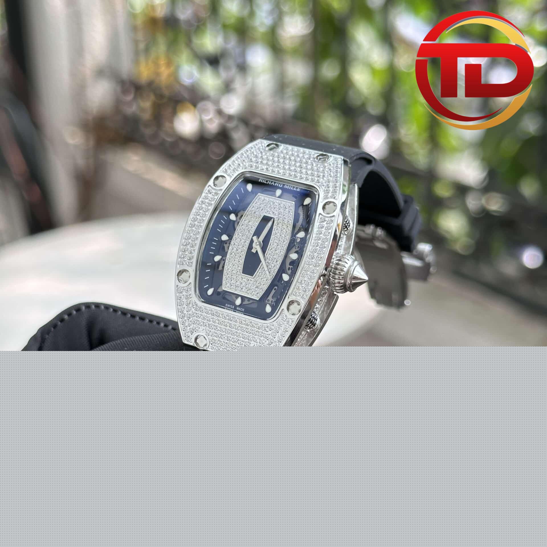 richard mille rm007 dinh da day cao su den 2 ĐỒNG HỒ RICHARD MILLE RM 07-01 MÀU ĐEN ĐÍNH FULL ĐÁ FAKE 1:1