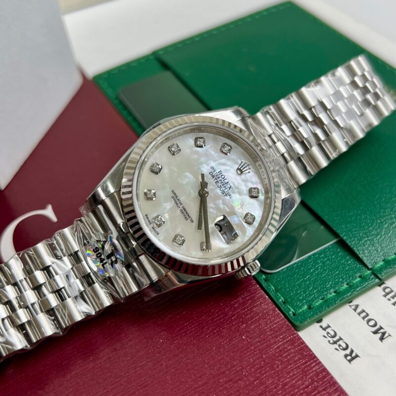 ĐỒNG HỒ ROLEX DATEJUST MẶT SỐ MOP CỌC SỐ KIM CƯƠNG MOISSANITE REP 1:1