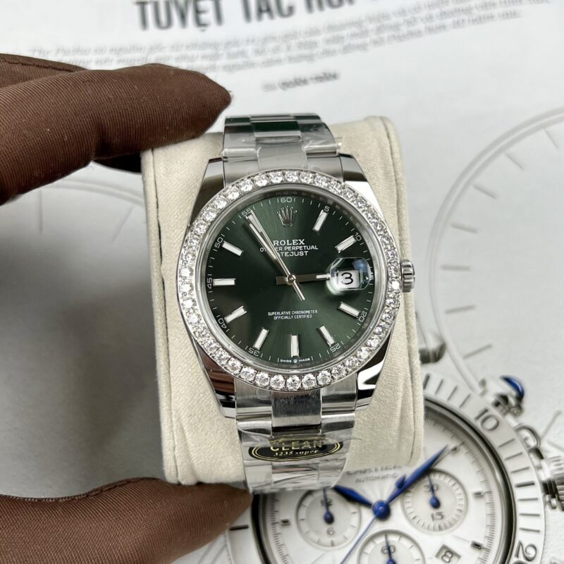 ĐỒNG HỒ ROLEX DATEJUST MẶT XANH NIỀNG KIM CƯƠNG MOISSANITE REP 1:1