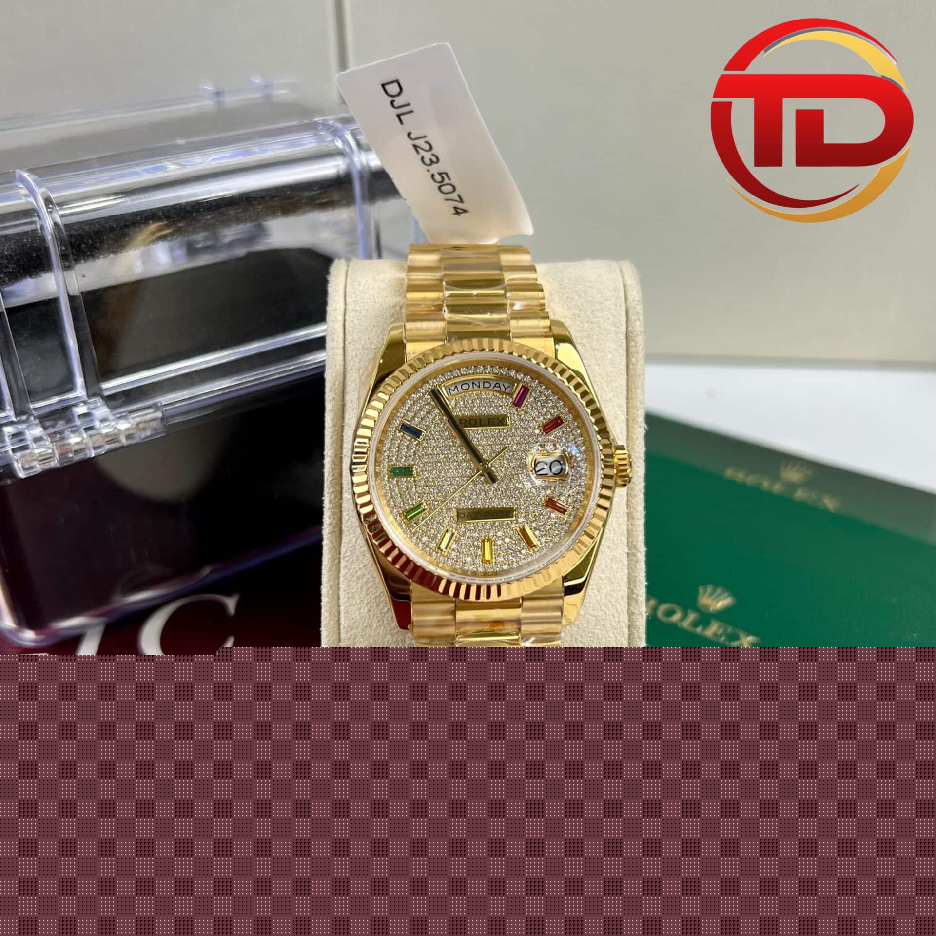 rolex day-date bọc vàng - 2 ĐỒNG HỒ ROLEX DAY-DATE 128348 RAINBOW BỌC VÀNG 18K REP 1:1 CAO CẤP