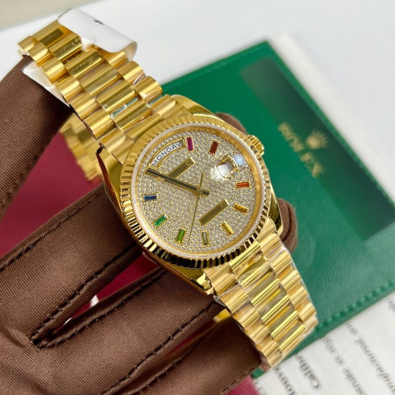 ĐỒNG HỒ ROLEX DAY-DATE 128348 RAINBOW BỌC VÀNG 18K REP 1:1 CAO CẤP