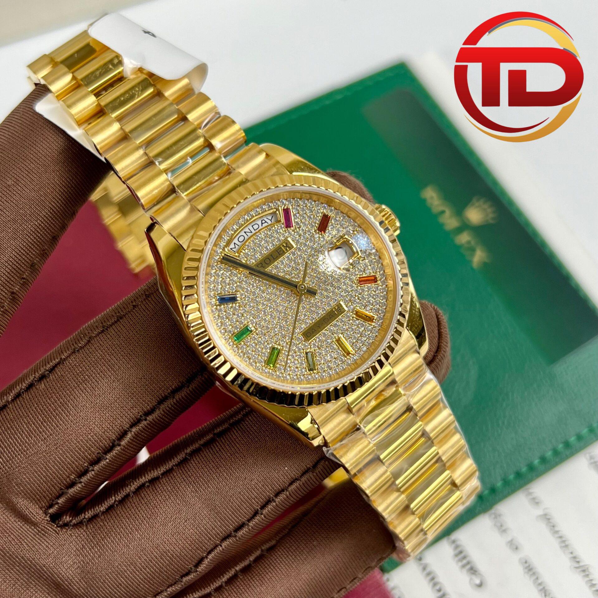 rolex day-date bọc vàng - 3 ĐỒNG HỒ ROLEX DAY-DATE 128348 RAINBOW BỌC VÀNG 18K REP 1:1 CAO CẤP