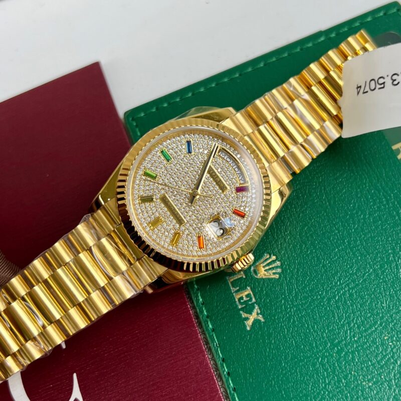 ĐỒNG HỒ ROLEX DAY-DATE 128348 RAINBOW BỌC VÀNG 18K REP 1:1 CAO CẤP