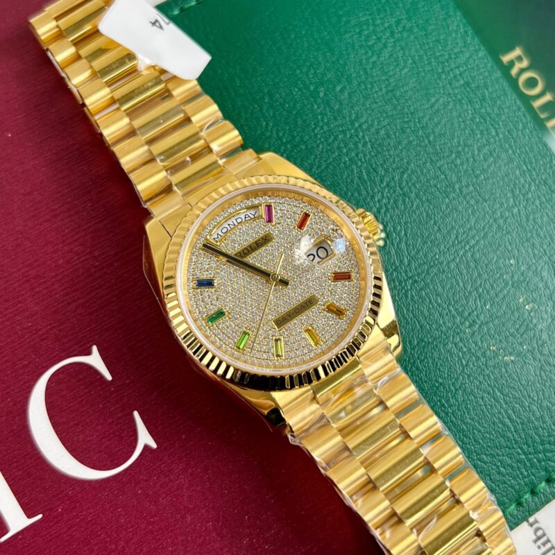 ĐỒNG HỒ ROLEX DAY-DATE 128348 RAINBOW BỌC VÀNG 18K REP 1:1 CAO CẤP