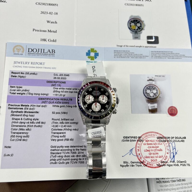 ĐỒNG HỒ ROLEX DAYTONA RAINBOW REP 11 BỌC VÀNG TRẮNG BT FACTORY