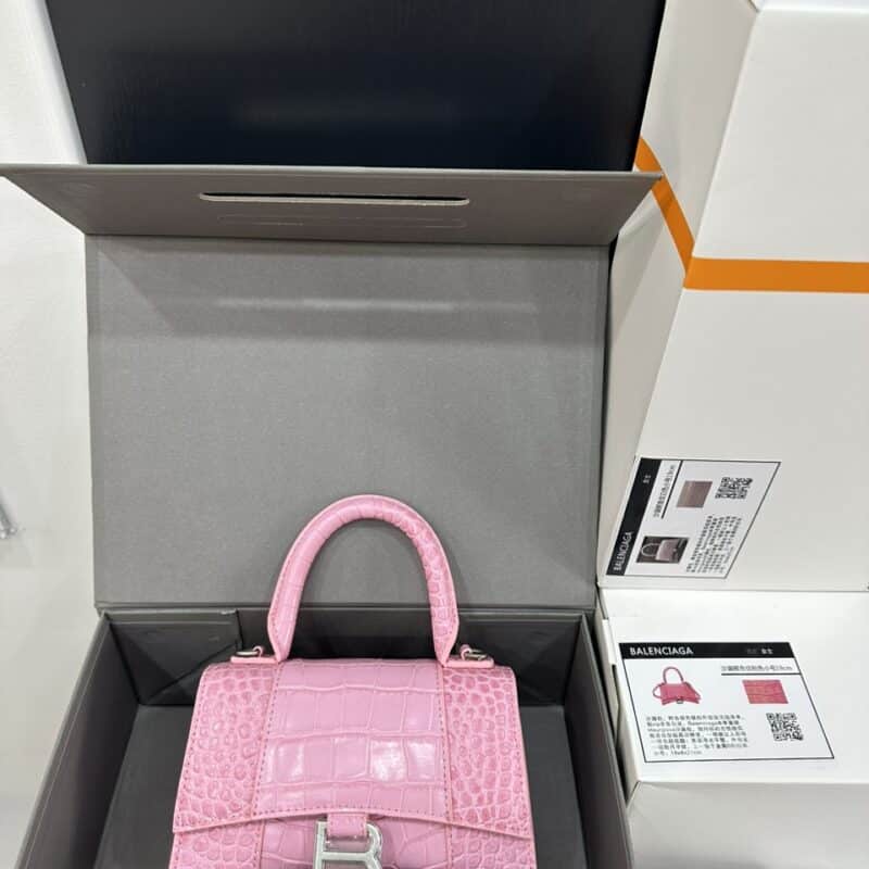 TÚI XÁCH BALENCIAGA HOURGLASS XS TOP HANDLE BAG NGUYÊN BẢN SIZE19 MÀU HỒNG