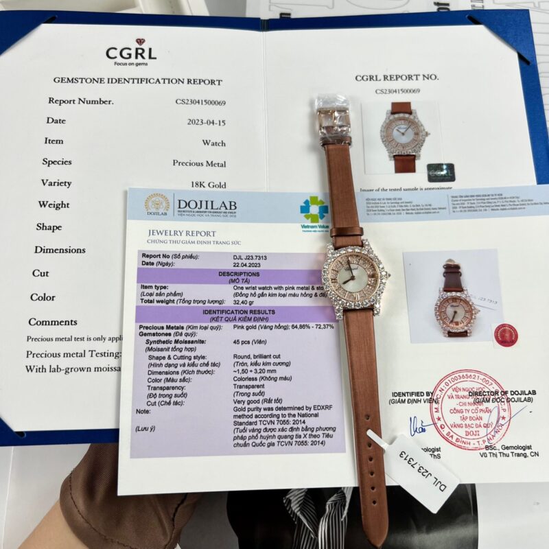 ĐỒNG HỒ CHOPARD NỮ CHẾ TÁC BỌC VÀNG HỒNG ĐÍNH KIM CƯƠNG MOISSANITE 36MM