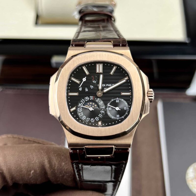 PATEK PHILIPPE NAUTILUS 5712R BLACK DIAL LEATHER STRAP REPLICA 40MM
