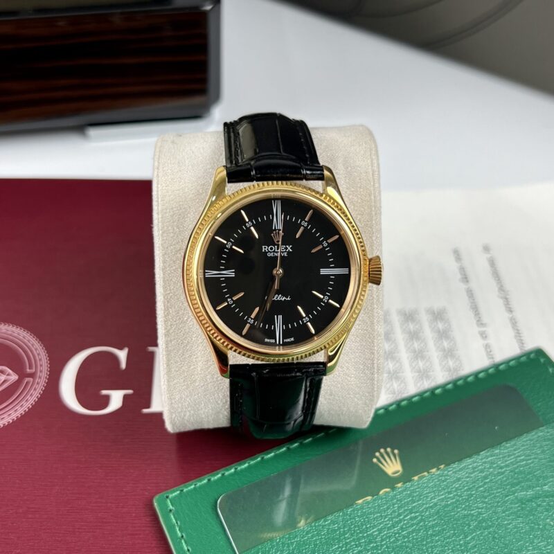 ĐỒNG HỒ ROLEX CELLINI 50505 MẶT SỐ ĐEN BỌC VÀNG GOLD REPLICA 39MM