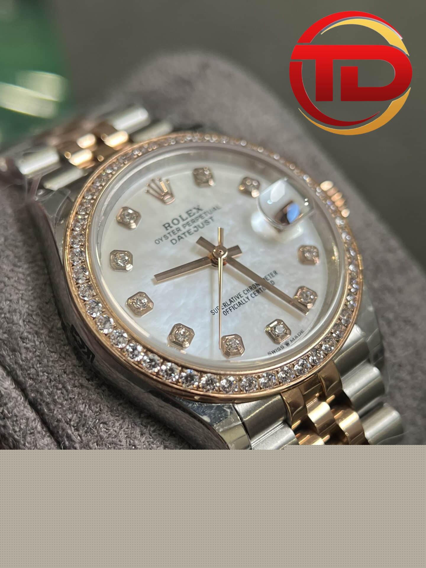 Rolex datejust nữ mặt trắng viền đá - 5