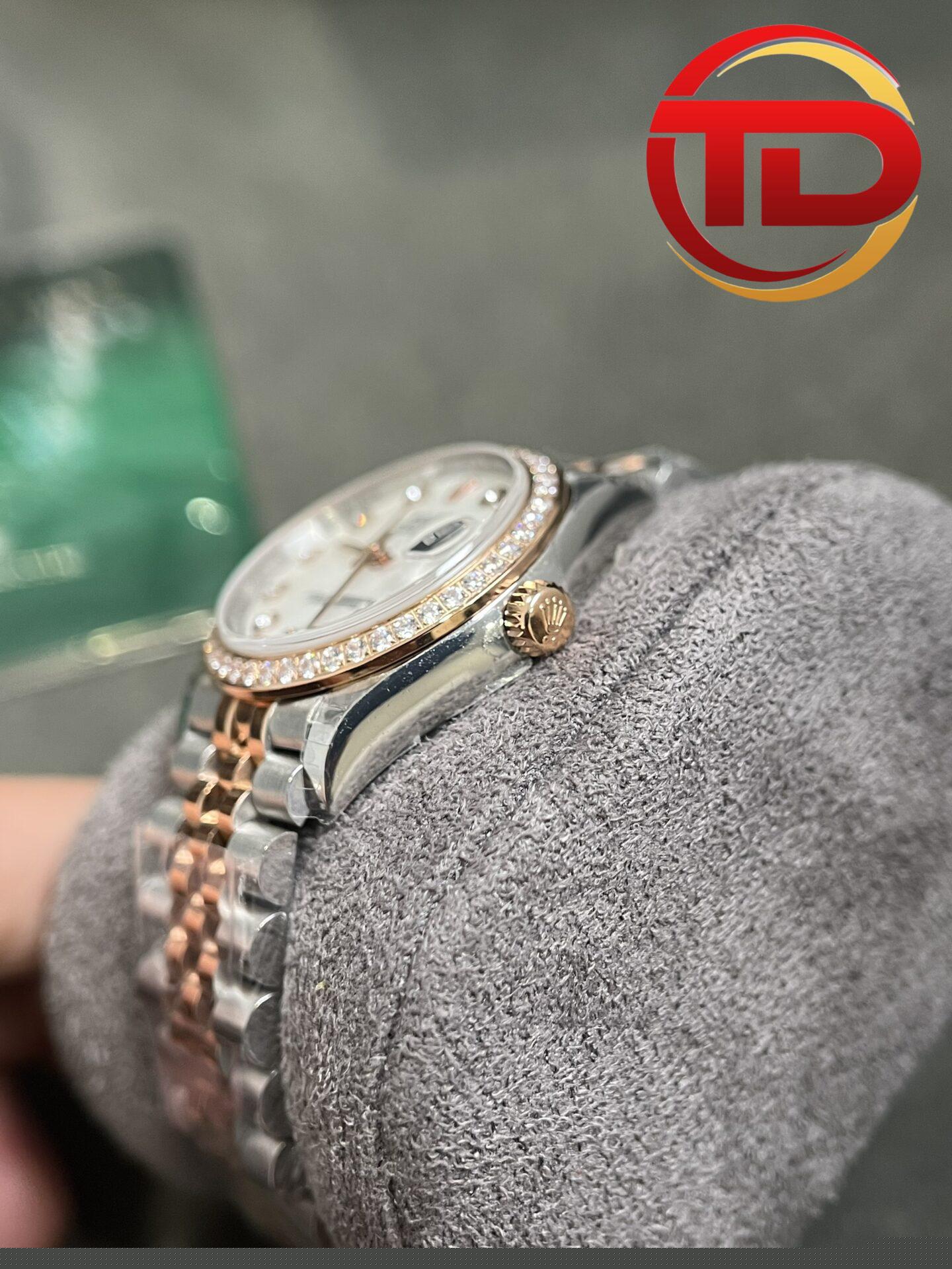 Rolex datejust nữ mặt trắng viền đá - 6