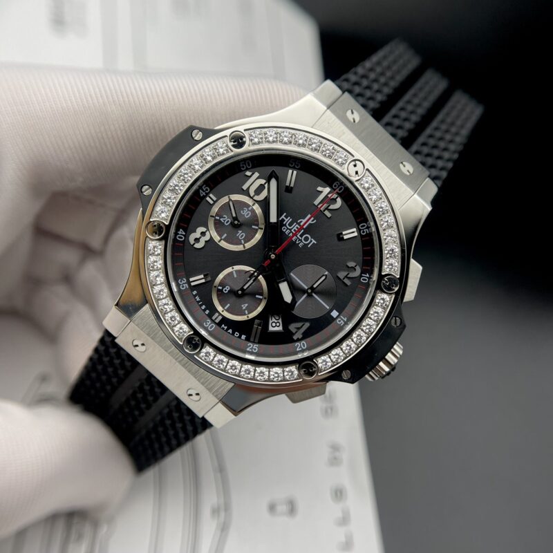 ĐỒNG HỒ HUBLOT BIG BANG MÀU ĐEN VIỀN ĐÁ REPLICA 1:1 HB FACTORY