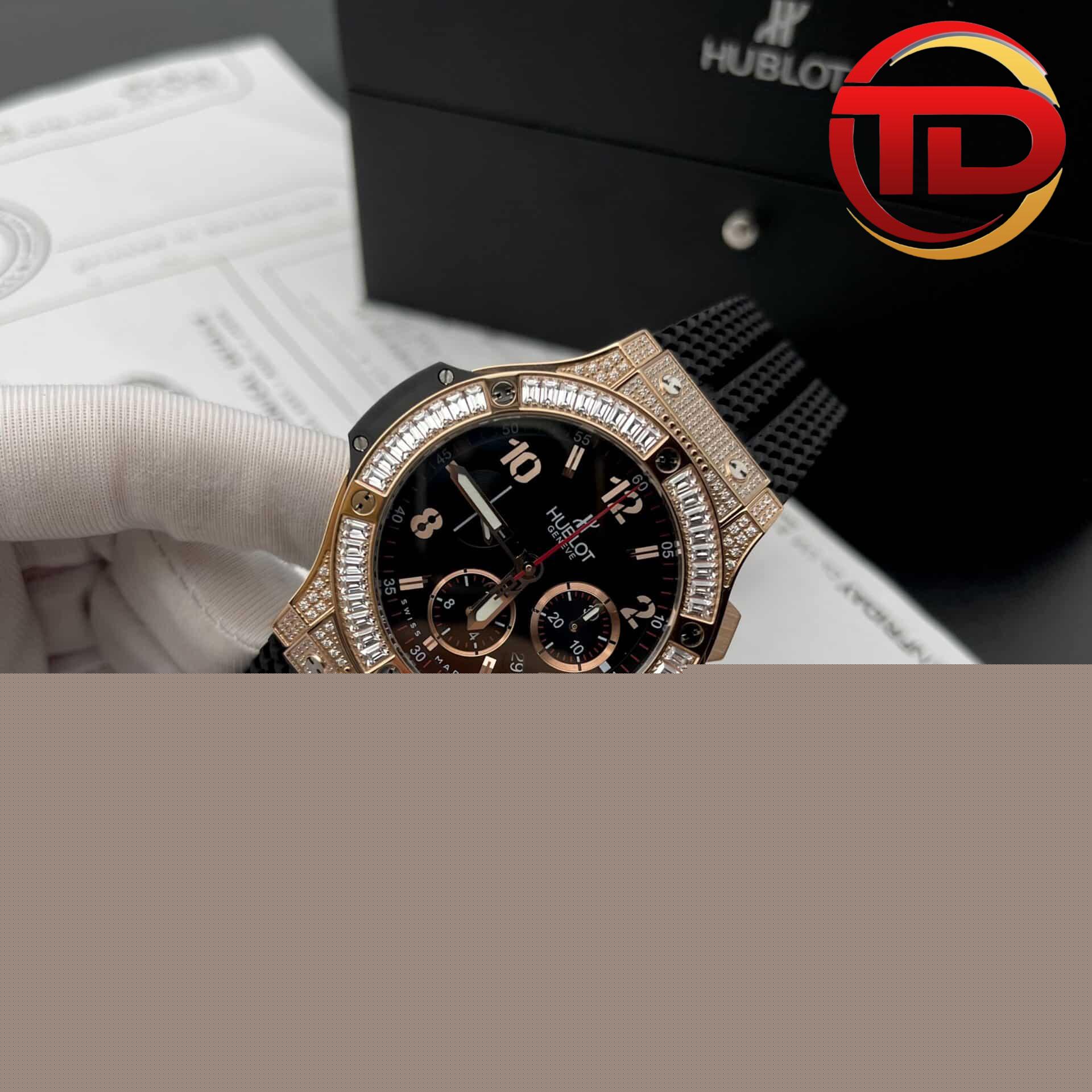 hublot big bang viền đá baguette - 4 ĐỒNG HỒ HUBLOT BIG BANG VÀNG HỒNG VIỀN ĐÁ BAGUETTE FAKE 1:1 HB FACTORY