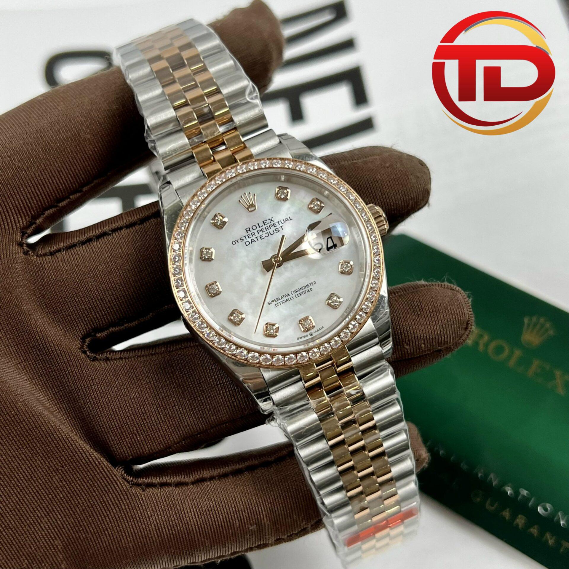 rolex datejust mặt số MOP niềng đá - 2 ĐỒNG HỒ ROLEX DATEJUST 126281 MẶT XÀ CỪ NIỀNG ĐÁ REP 1:1 EW FACTORY