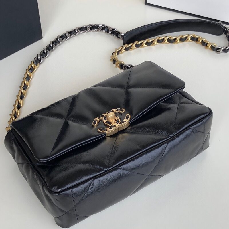 TÚI CHANEL 19 FLAP BAG DOUBLE C LOGO LAMBSKIN KHÓA VÀNG SIÊU CẤP MÀU ĐEN