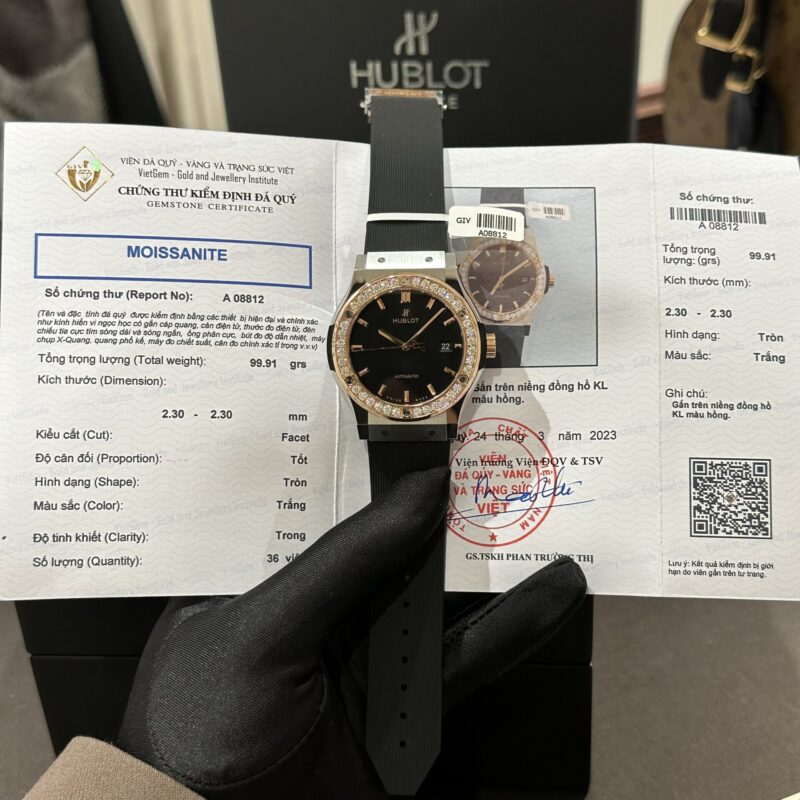 HUBLOT CLASSIC FUSION MOISSANITE DIAMOND ROSE GOLD BEZEL REPLICA JJ+ 38MM