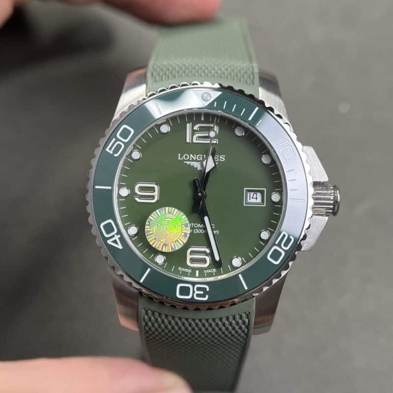 LONGINES HYDROCONQUEST L3.782.4.06.9 DÂY CAO SU MÀU XANH RÊU REPLICA 43MM