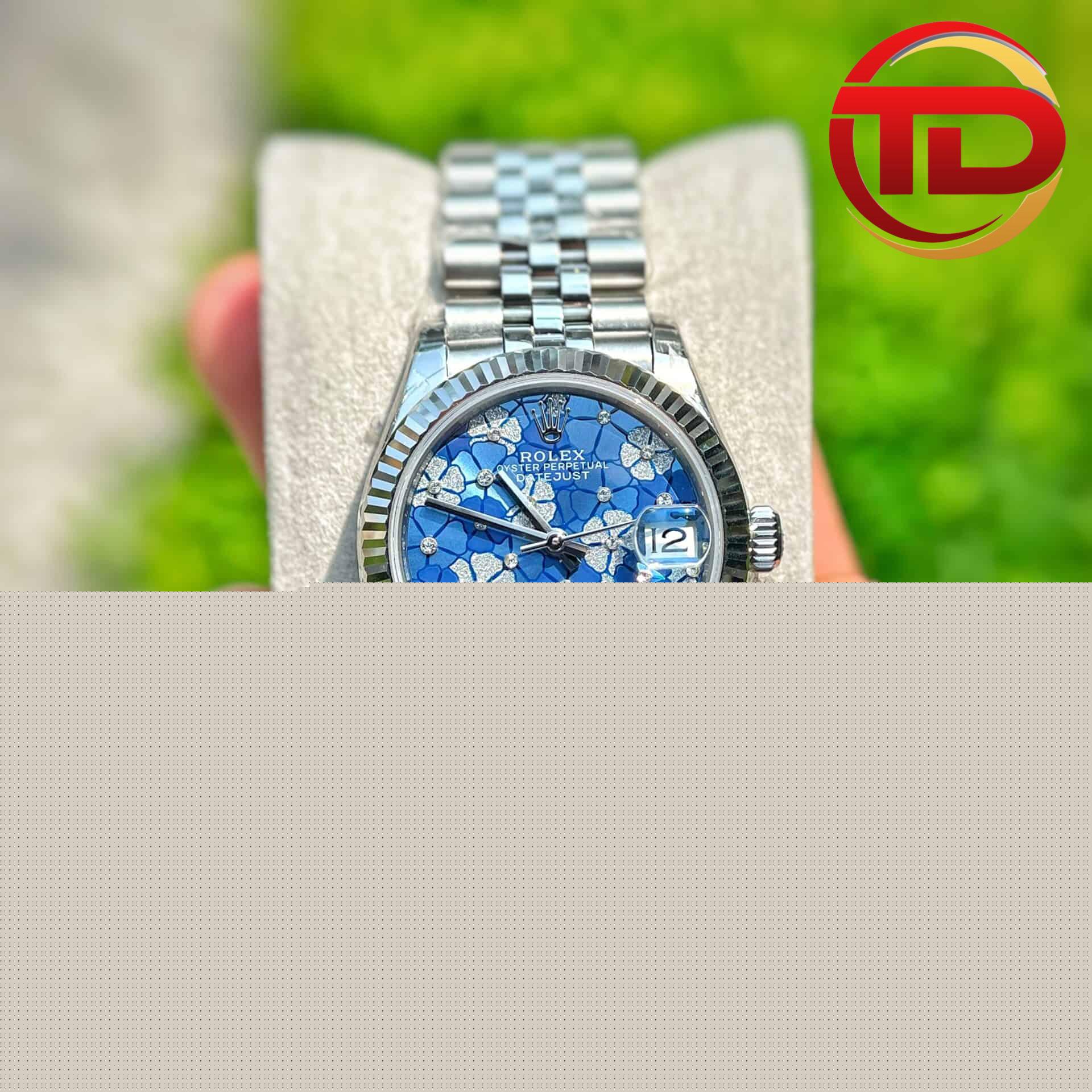 Rolex Datejust Nữ Họa Tiết Hoa Màu Xanh Azzurro