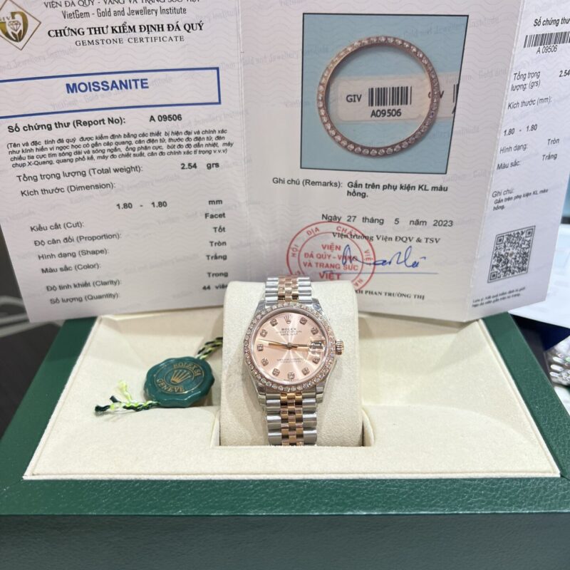ROLEX DATEJUST LADY DEMI ROSE GOLD CUSTOM MOISSANITE BEZEL 31MM