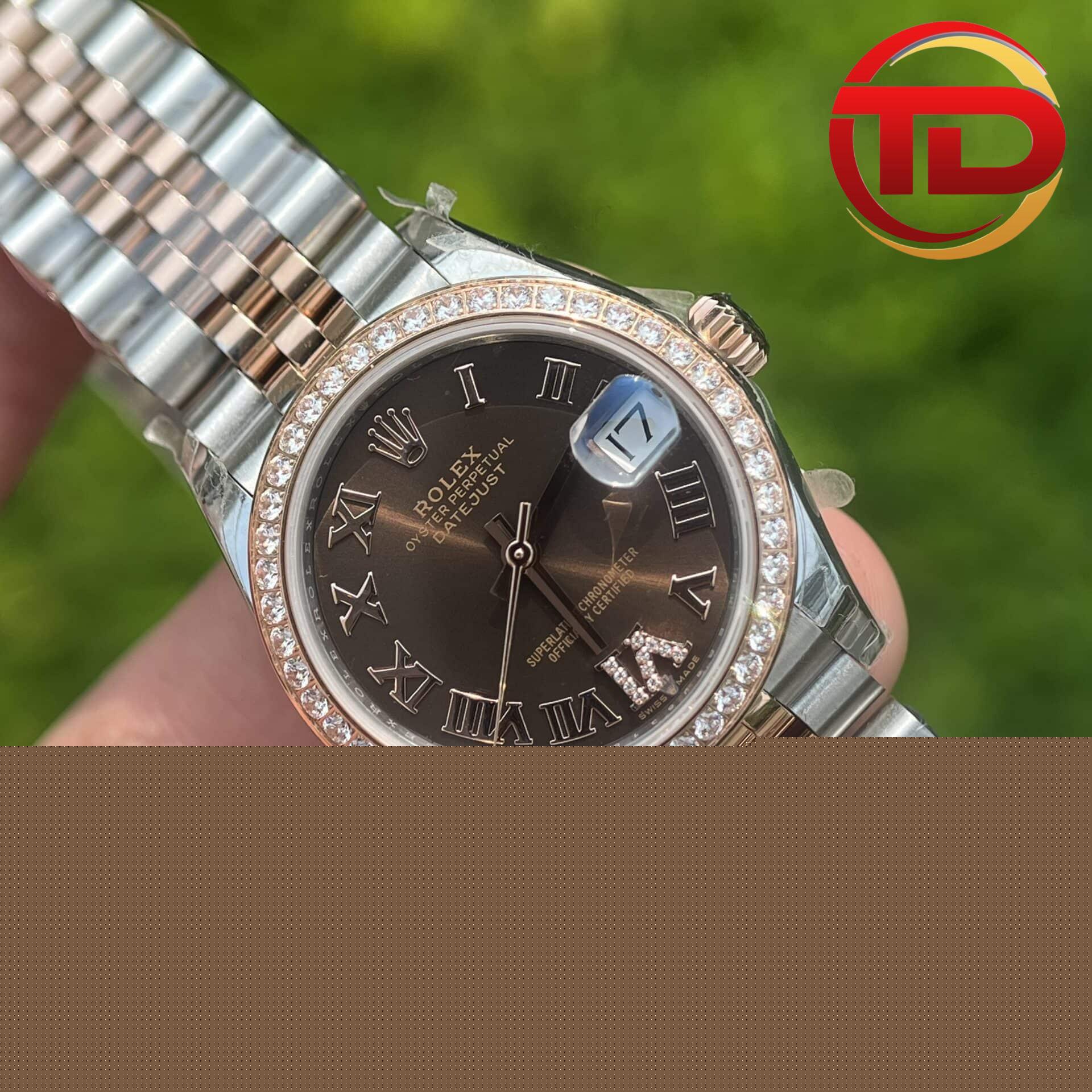Rolex Datejust Nữ Mặt Số Nâu Niềng Đá - 4