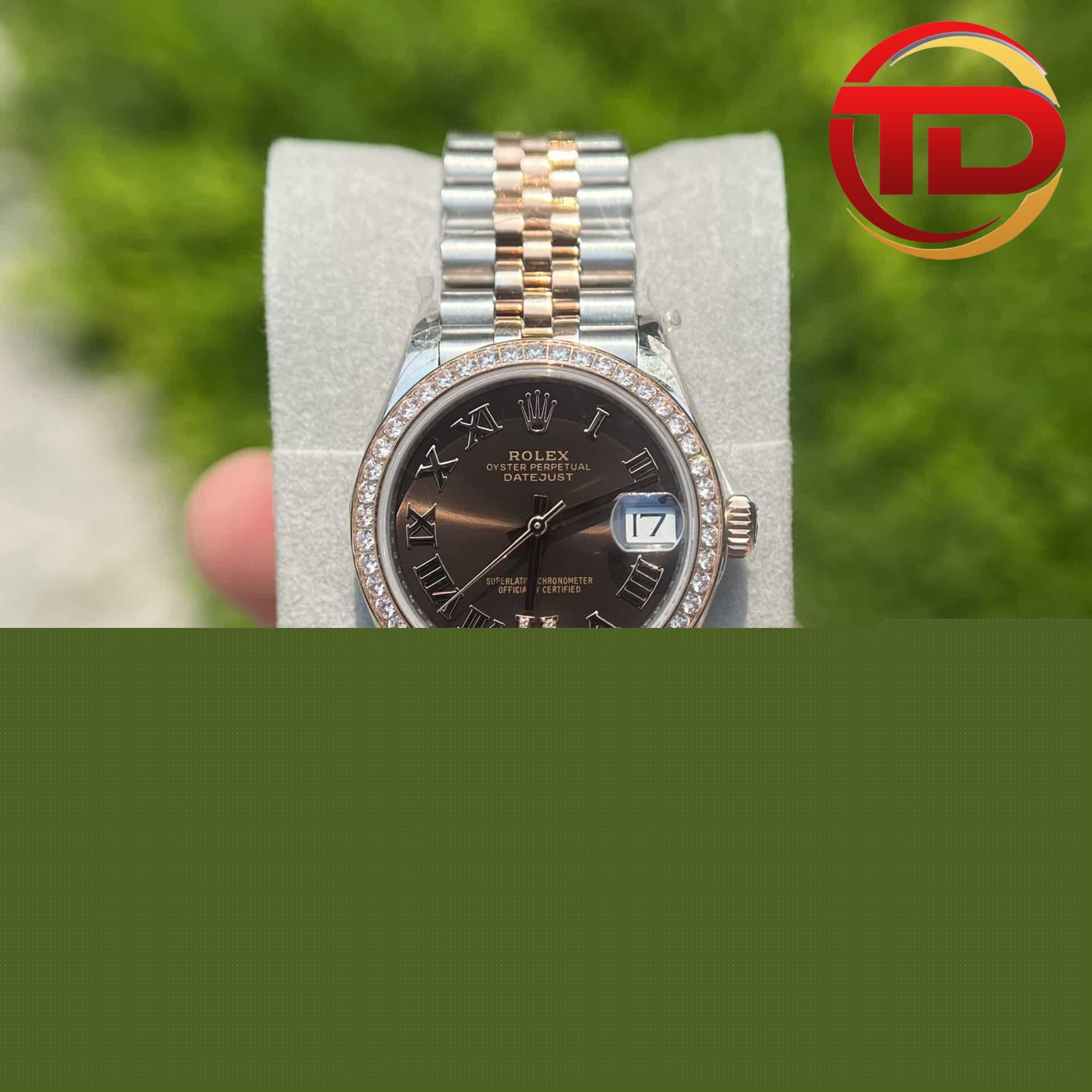 Rolex Datejust Nữ Mặt Số Nâu Niềng Đá
