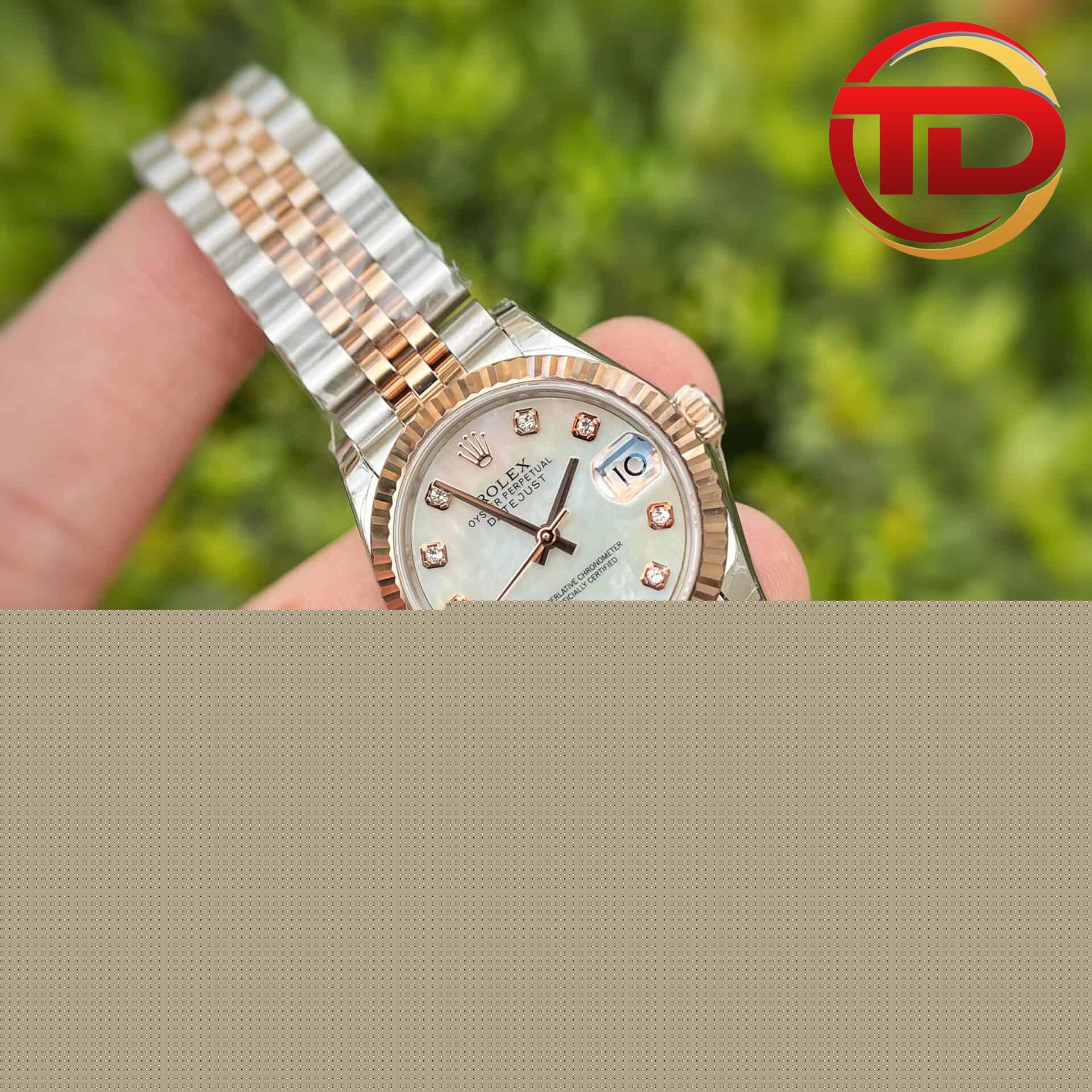 Rolex Datejust Nữ Mặt Xà Cừ Trắng Cọc Số Đính Đá - 4