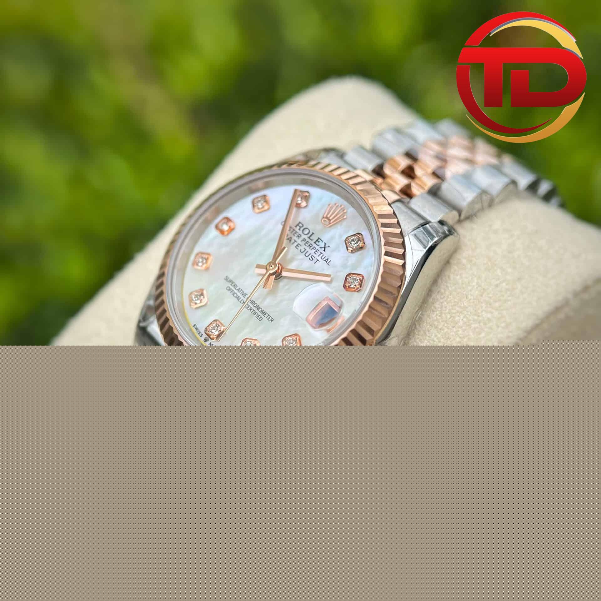 Rolex Datejust Nữ Mặt Xà Cừ Trắng Cọc Số Đính Đá - 5