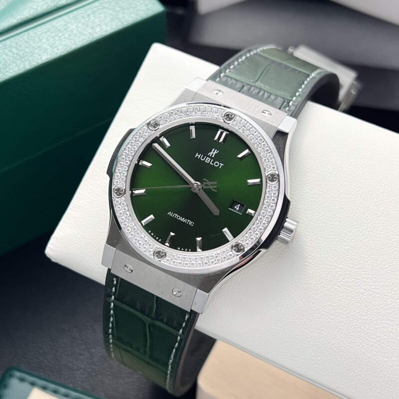HUBLOT CLASSIC FUSION GREEN DIAL CUSTOM MOISSANITE BEZEL BEST REPLICA 42MM