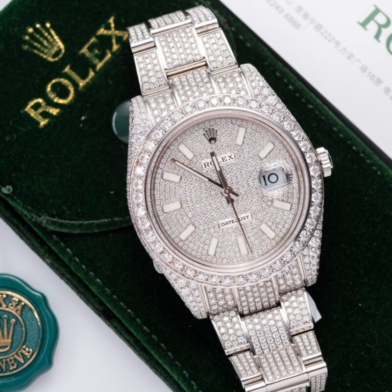 ROLEX DATEJUST 41 CUSTOM FULL MOISSANITE DIAMOND SWISS MOVEMENT BEST REPLICA 41MM