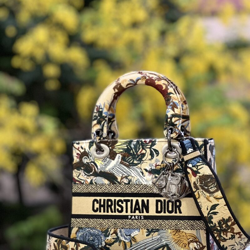 TÚI LADY DIOR MEDIUM SIZE D-LITE BAG BEIGE MULTICOLOR DIOR JARDIN D'HIVER