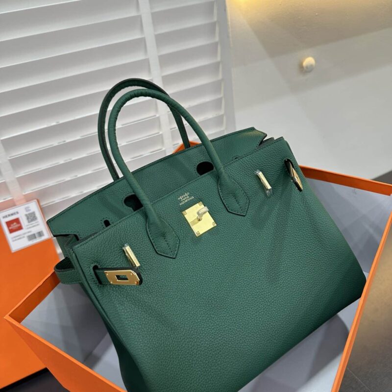 TÚI XÁCH HM BIRKIN TOGO NGUYÊN BẢN TAG VÀNG SIZE 30 MÀU XANH LÁ